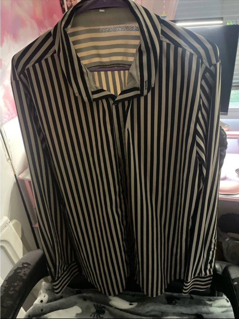 Men's Black and White Vertical Stripe Dress Shirt
